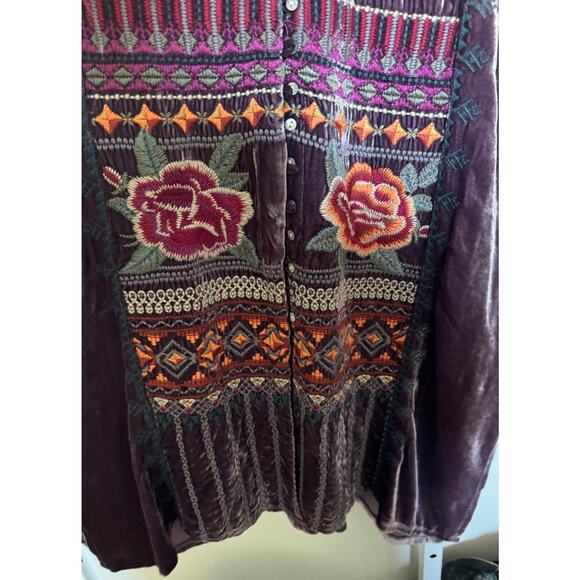 Johnny Was JWLA Rebekah Velvet Button Djellaba Midi Dress Silk Blend Size S Boho - Picture 7 of 9